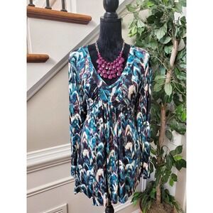 K.Jordan Women's Multicolor Viscose V-Neck Long Sleeve Pullover Blouse Size L
